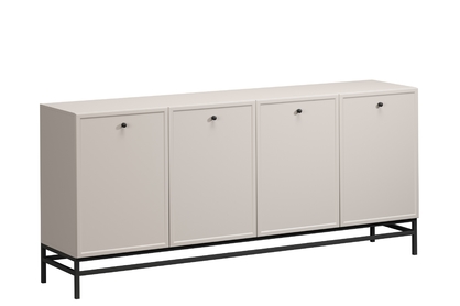 Komoda Lorini 200 cm štvordverová - kašmír / čierne úchytky / kovový podstavec