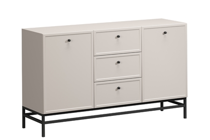 Komoda Lorini 150 cm se zásuvkami - kašmír / černé úchyty / kovový rám