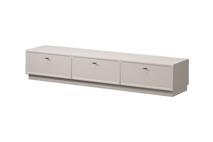 TV stolík Lorini 200 cm so zásuvkami – kašmírová / čierne úchytky T-bar