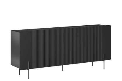Komoda Malmi 200 cm štvordverová - čierny mat / čierne nohy