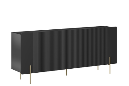 Komoda Malmi 200 cm štvordverová - čierny mat / zlaté nožičky