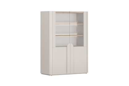 Vitrína Amilio 100 cm dvojdverová - kašmír / olejovaný dub / úchyty kašmír