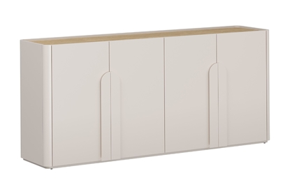 Komoda Amilio 200 cm štvordverová - kašmír / olejovaný dub / úchytky kašmír