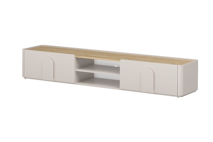 TV stolík Amilio 220 cm so zásuvkou - kašmír / olejovaný dub / úchytky kašmír