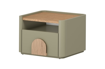 Nočný stolík Amilio 50 cm so zásuvkou - eukalyptus / dub baltic dune / úchytky dub prírodný