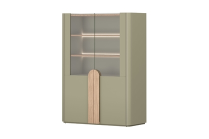 Vitrína Amilio 100 cm - eukalyptus / dub baltic dune / úchytky dub prírodný