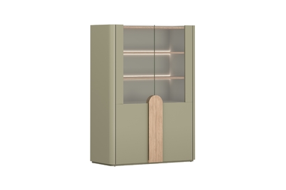 Vitrína Amilio 100 cm dvojdverová - eukalyptus / dub baltic dune / úchyty dub prírodný