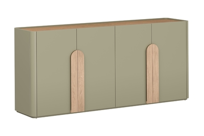 Komoda Amilio 200 cm štvordverová - eukalyptus / dub baltic dune / úchytky dub prírodný