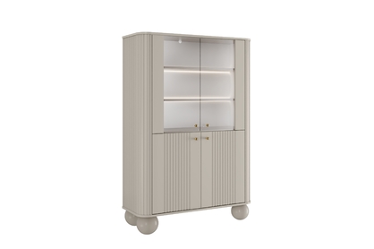 Vitrína Vesper 103 cm štvordverová - kašmír / zlaté úchytky / guľaté nohy