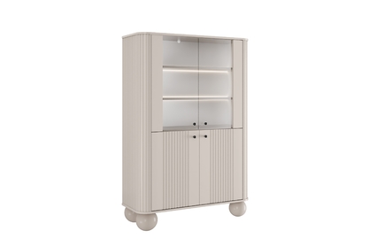 Vitrína Vesper 103 cm štvordverová - kašmír / čierne úchytky / guľaté nohy