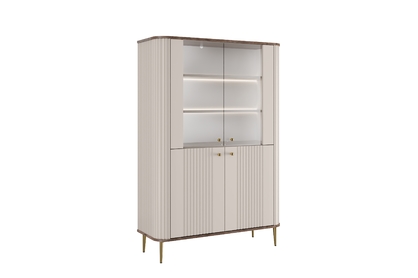 Vitrína Vesper 103 cm štvordverová - kašmír / orech / zlaté nohy