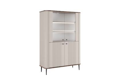 Vitrína Vesper 103 cm štvor­dverová - kašmír / orech / čierne nohy