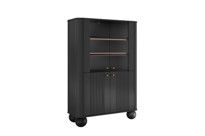 Vitrína Vesper 103 cm - černá / zlaté úchyty / kulaté nohy