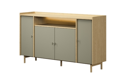 Štvordverová Komoda z wneka Sumira 170 cm - eukaliptus / Dub baltic dune / Rošt metalowy - Výpredaj expozície