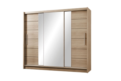 Skříň s posuvnými dveřmi se zrcadlem Lisabon II 250 cm - Dub sonoma