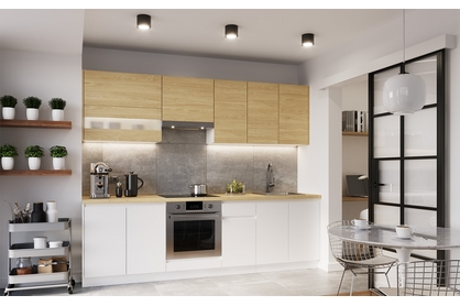 Kuchynská zostava Campari 260 cm – biely mat / prírodná hikora