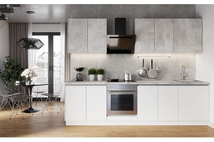 Kuchynská zostava Campari 280 cm – biely mat / svetlý betón atelier