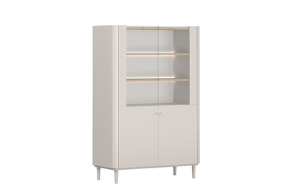 Vitrína Elivo 100 cm dvojdverová na nožičkách - kašmír / olejovaný dub