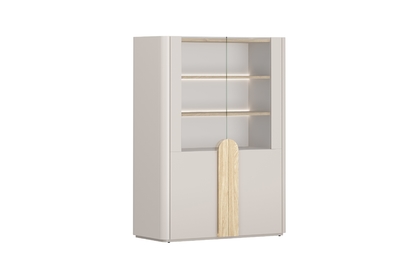 Vitrína Amilio 100 cm dvojdverová - kašmír / olejovaný dub / úchyty svetlý dub