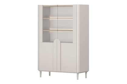 Vitrína Amilio do obývacej izby 100 cm na nôžkach - kašmír / Dub olejowany / úchyty kašmír