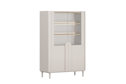 Vitrína Amilio 100 cm dvojdverová na nožičkách - kašmír / olejovaný dub / úchyty kašmír