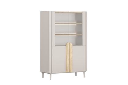 Vitrína Amilio 100 cm dvojdverová na nožičkách - kašmír / olejovaný dub / úchytky svetlý dub