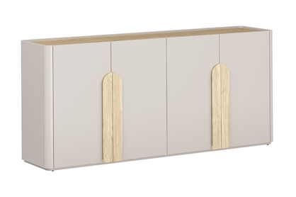 Komoda Amilio 200 cm štvordverová - kašmír / olejovaný dub / úchytky svetlý dub