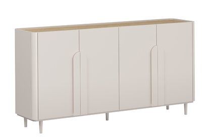 Komoda Amilio 200 cm štvordverová na nožičkách - kašmír / olejovaný dub / úchytky kašmír