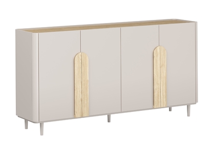 Komoda Amilio 200 cm štvordverová na nožičkách - kašmír / olejovaný dub / úchyty svetlý dub