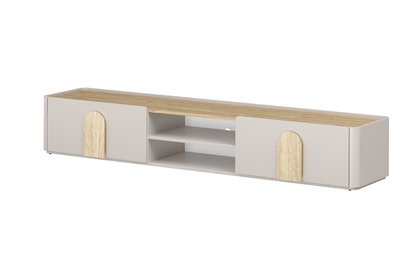 TV stolík Amilio 220 cm so zásuvkou - kašmír / olejovaný dub / úchytky svetlý dub