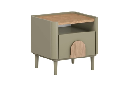 Noční stolek Amilio 50 cm na nožkách - eukalyptus / dub baltic dune / úchytka dub přírodní
