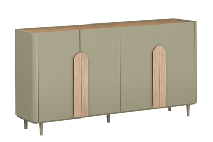 Komoda Amilio 200 cm štvor­dverová na nožičkách - eukalyptus / dub baltic dune / úchytky dub prírodný