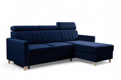 Rozkladacia rohová sedacia súprava Vario univerzálna – tmavomodrý zamat Bluvel 86