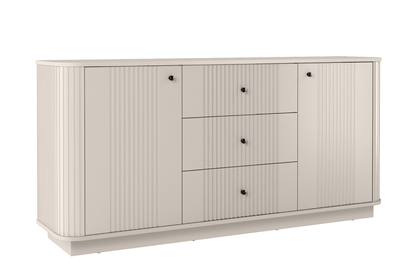 Komoda Vesper 160 cm so zásuvkami na sokli - kašmír / čierne úchytky