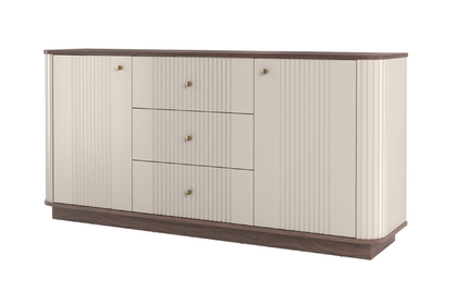 Komoda Vespera 160 cm na sokli - kašmírová / orech / zlatá