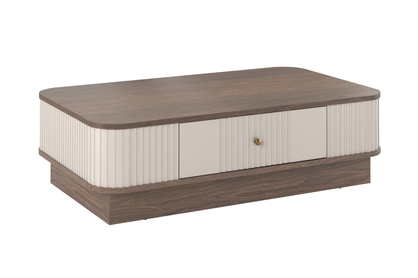 Kávový stolík Vesper 103x60 cm so zásuvkou na sokli - kasmír / orech / zlatá úchytka