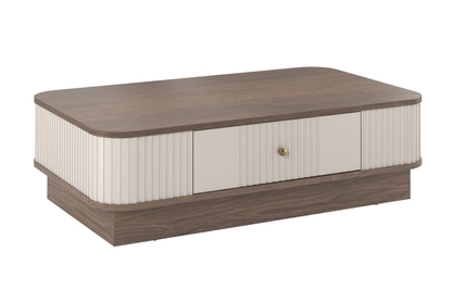 Konferenčný stolík Vespera 103x60 cm na sokli - kašmírová / orech / zlatá