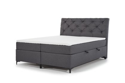 Postel boxspring Berylio 160x200 s úložním prostorem - šedá plecionka Malmo New 95
