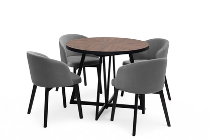 Jídelní set Cedrus Rozeta 105/160 cm + 4 židle Nerevio - dub estana černý / šedá