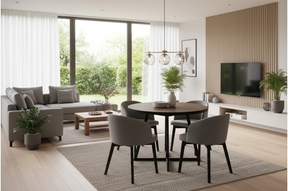 Rozkládací stůl Cedrus Rozeta 105/160 cm a 4 židle Nerevio - dub belmont černý / šedý