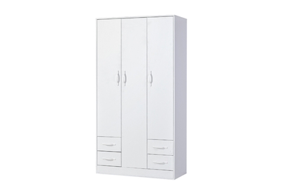 Trojdverová skriňa Lomaro 120 cm so zásuvkami - biela / biely úchyt
