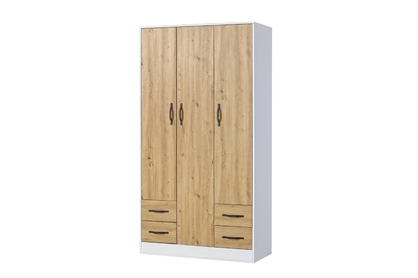Trojdverová skriňa Lomaro 120 cm so zásuvkami - dub artisan / čierny úchyt