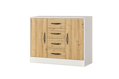 Komoda Lomaro 120 cm dvojdverová so zásuvkami - dub artisan / čierny úchyt