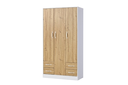 Trojdverová skriňa Lomaro 120 cm so zásuvkami - dub artisan / biely úchyt
