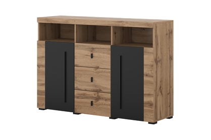 Komoda Roger 132 cm so zásuvkami - dub wotan / čierny mat