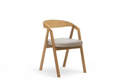 Dřevěná jídelní židle Elvarin s čalouněným sedákem – světle šedý šenil Wind 05 / lakovaný dub