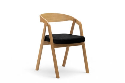 Dřevěná jídelní židle Elvarin s čalouněným sedákem – černý šenil Wind 99 / lakovaný dub