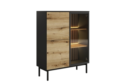 Nízká vitrína Noro 100 cm s LED osvětlením - dub evoke / černá