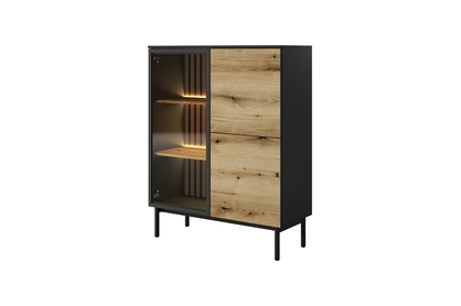 Nízká vitrína Noro 100 cm s LED osvětlením - dub evoke / černá