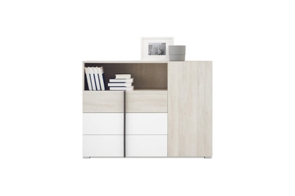 Studentská komoda Lumo 9 120 cm se zásuvkami - dub wilton bílý / bílý lux / antracit